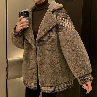 Single-button Plaid Panel Jacket