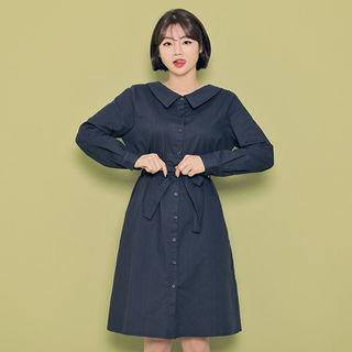 Collar-detail Midi Shirtdress With Sash