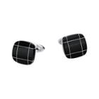 Simple Elegant Black Agate Geometric Square Cufflinks Silver - One Size