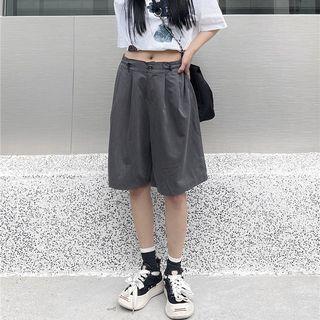 Mid-rise Plain Wide-leg Shorts