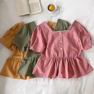 Square-neck Short-sleeve Peplum Top