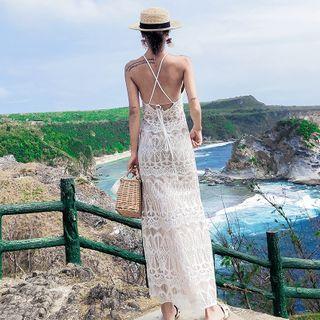 Spaghetti Strap Lace Open-back Midi Mermaid Dress