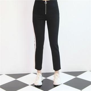 Contrast-trim Zip-front Pants