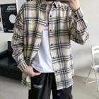 Floral Embroidered Plaid Long-sleeve Shirt