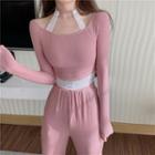 Long-sleeve Lace Panel Top / Pants