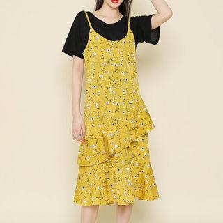 Spaghetti-strap Ruffled A-line Dress