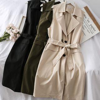 Double-breasted Sleeveless Jacket With Sash