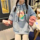 Peach Printed Color Panel Hoodie As Shown In Figure - One Size