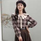 Long-sleeve Wide-collar Plaid Blouse