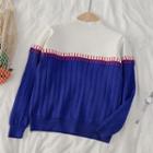 Long-sleeve Color Block Fleece Lined Sweatshirt