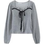 Ruffle Trim Tie-strap Cropped Sweatshirt