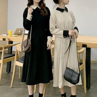 Long-sleeve Polo Collar Midi A-line Dress