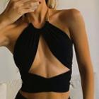 Chain Strap Cut-out Cropped Halter Top