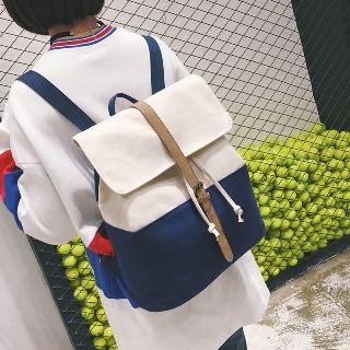 Canvas Color-block Buckled Backpack