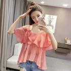 Short-sleeve Off Shoulder Ruffle Chiffon Top