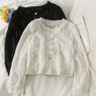 Embossed Lace-trim Crew-neck Shirt