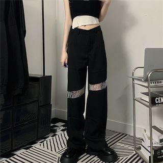 Low Rise Lace Panel Wide Leg Pants