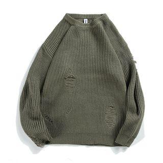 Distressed Ribbed Sweater