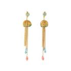 Fashion Creative Plated Gold Enamel Jellyfish Tassel Earrings With Cubic Zirconia Golden - One Size