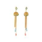 Fashion Creative Plated Gold Enamel Jellyfish Tassel Earrings With Cubic Zirconia Golden - One Size