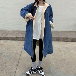 Faux Fur Long Denim Coat