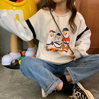 Hooded Print Pullover White - One Size