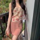 Floral Print Camisole Top + High-waist A-line Skirt