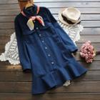 Long-sleeve Ruffle Denim Shirtdress