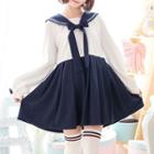 Sailor Collar Long-sleeve Mock Two-piece Dress
