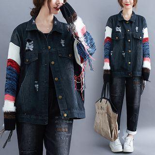 Color Block Panel Distressed Denim Jacket