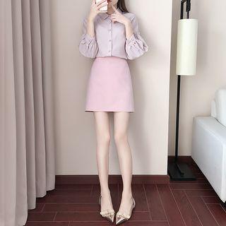 Set: Striped Shirt + High-waist A-line Skirt