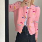 Embroidered Knit Cardigan Pink - One Size