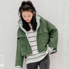 Cropped Hooded Jacket Green - One Size