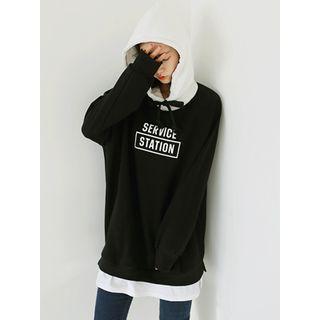 Contrast-hood Lettering Long Pullover