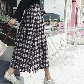 Tie-front Plaid Midi A-line Skirt