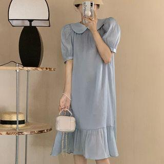 Short-sleeve Peter Pan Collar Plain Midi Dress