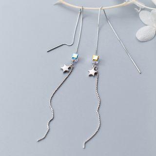 925 Sterling Silver Star & Cubic Rhinestone Fringed Earring S925 Silver Ear Line - One Size