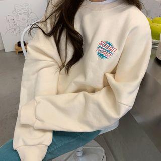 Letter-printed Fleece-lined Oversized Sweatshirt