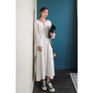 Puff-sleeve Lace-up Long Dress