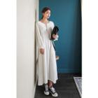 Puff-sleeve Lace-up Long Dress