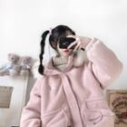 Embroidered Hooded Drawstring Coat Pink - One Size