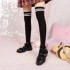 Twist Texture Two Bar Thigh High Stockings