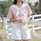 Short-sleeve Print T-shirt / Denim Wide-leg Shorts / Set