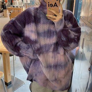 Turtleneck Tie-dyed Cable Knit Sweater