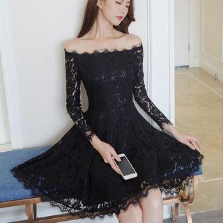 Off Shoulder Long-sleeve Lace A-line Party Dress