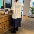 Lettering Printed T-shirt / High-waist Layer Skirt