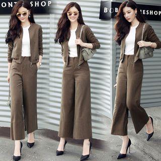 Set: Hoop Zipper Jacket + Wide-leg Pants