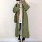 Two-tone Midi Faux Shearling Coat Army Green - One Size