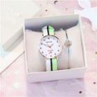 Set: Chinese Characters Strap Watch + Flower Bangle