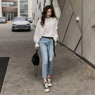 Frill-cuff Slit-side Pullover